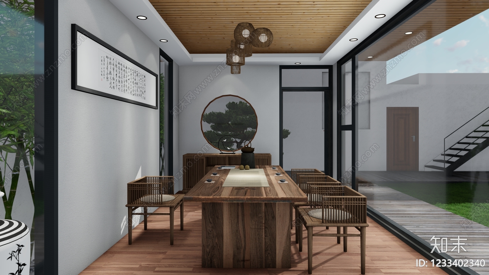 新中式茶室SU模型下载【ID:1233402340】