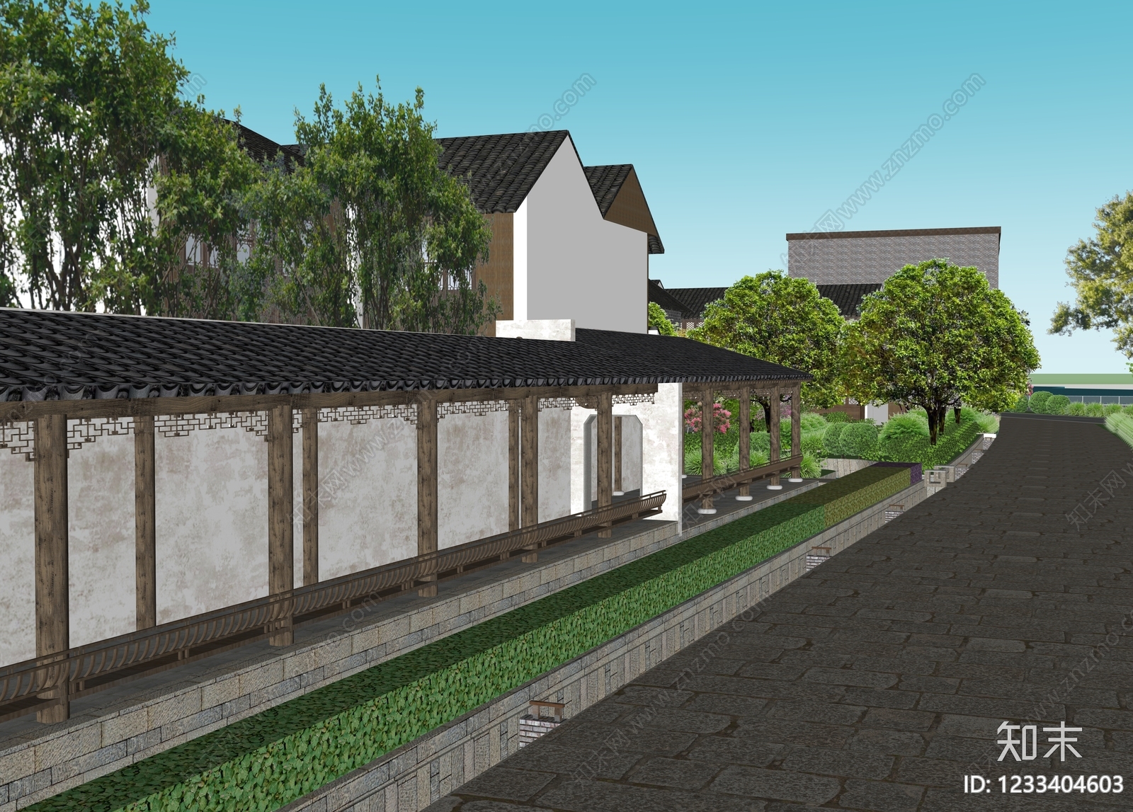 滨水景观SU模型下载【ID:1233404603】