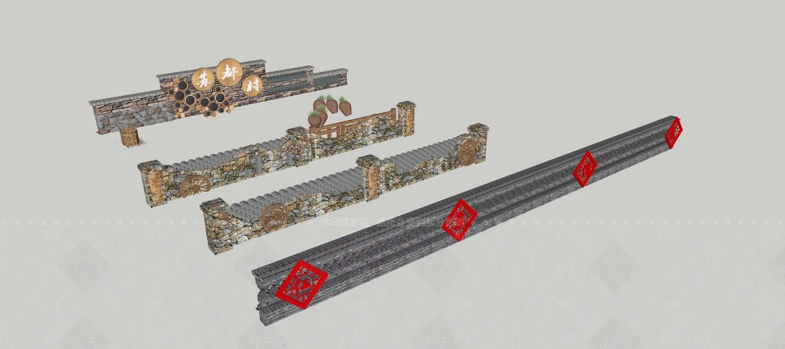 景墙SU模型下载【ID:1233405715】