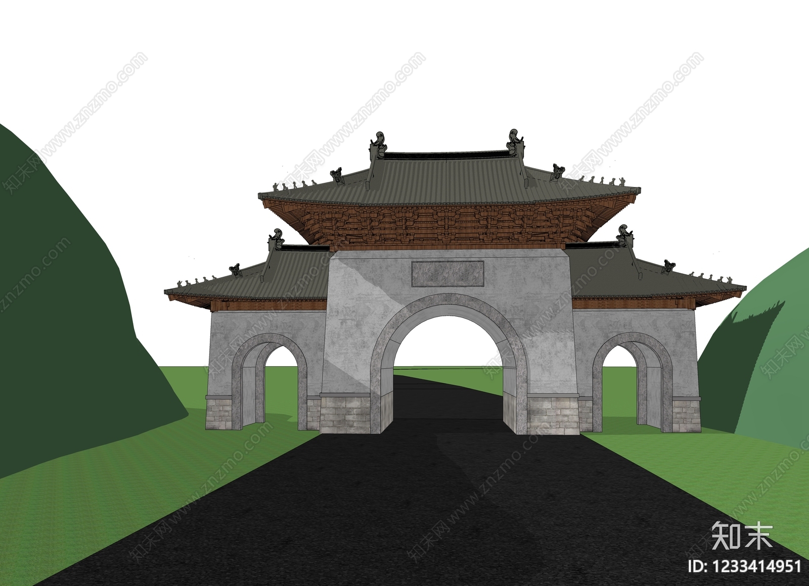 中式古建入口大门SU模型下载【ID:1233414951】