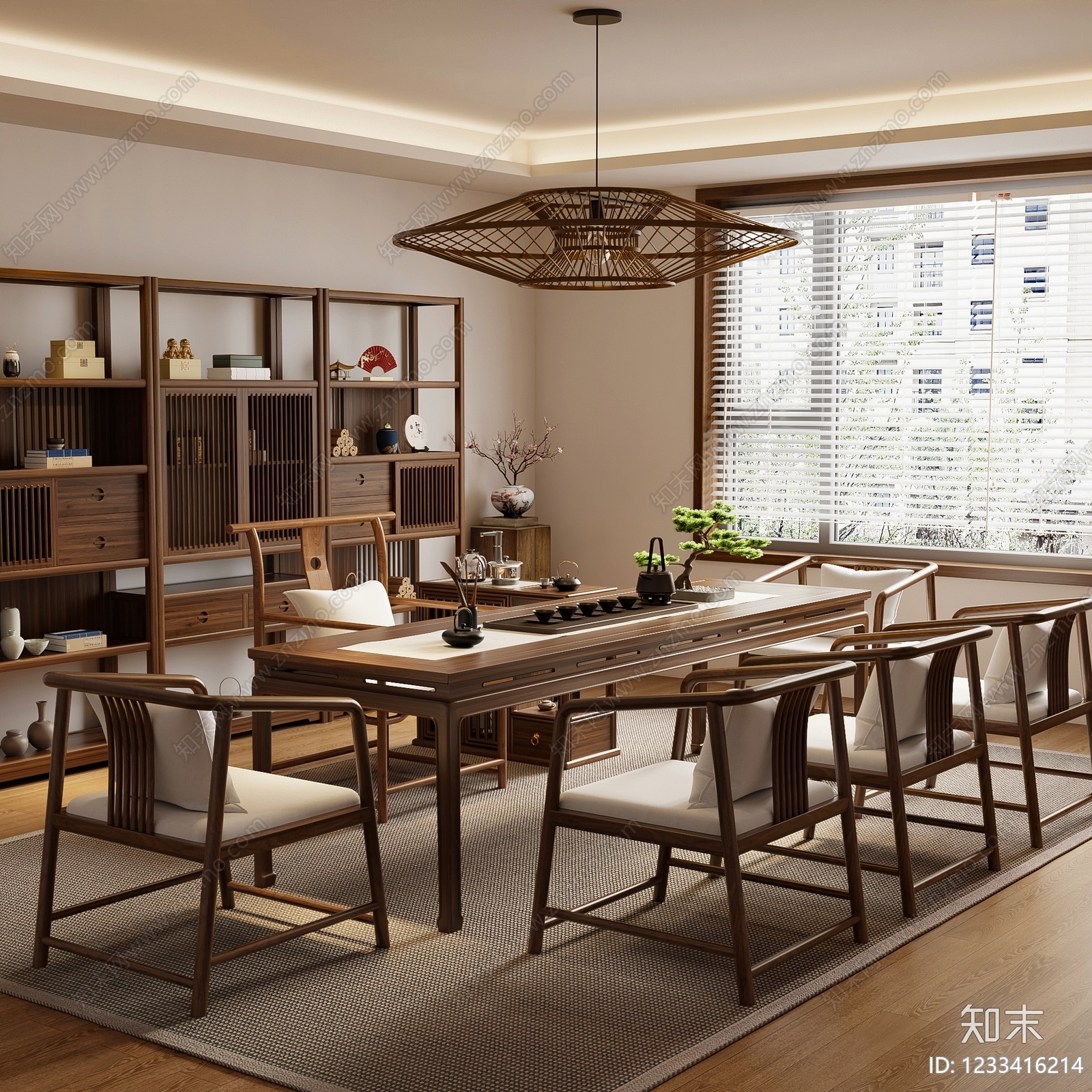 新中式茶室SU模型下载【ID:1233416214】
