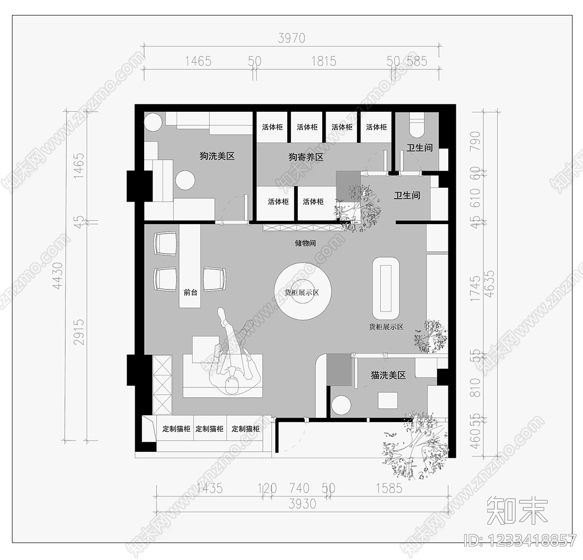 宠物店cad施工图下载【ID:1233418857】