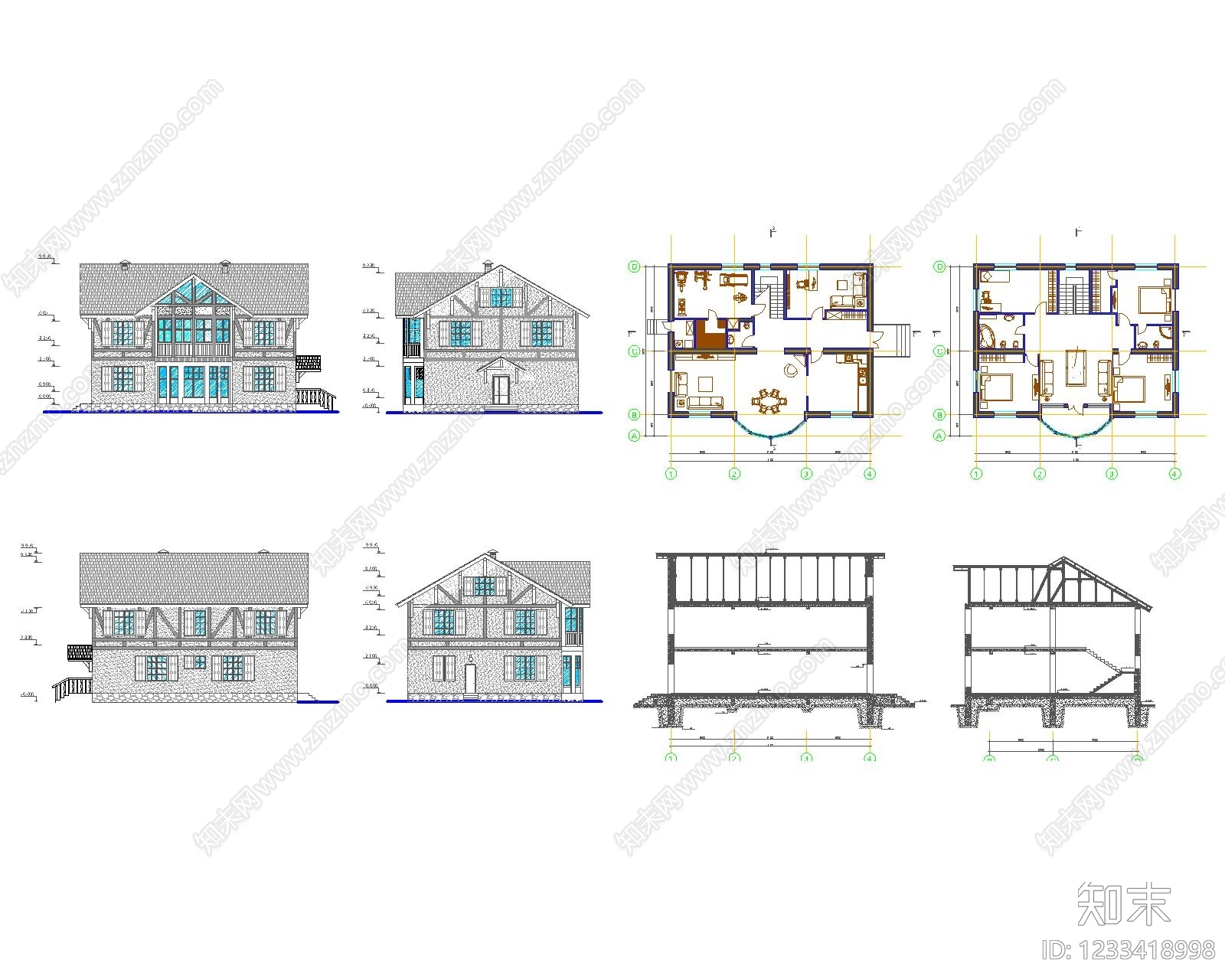别墅建筑cad施工图下载【ID:1233418998】
