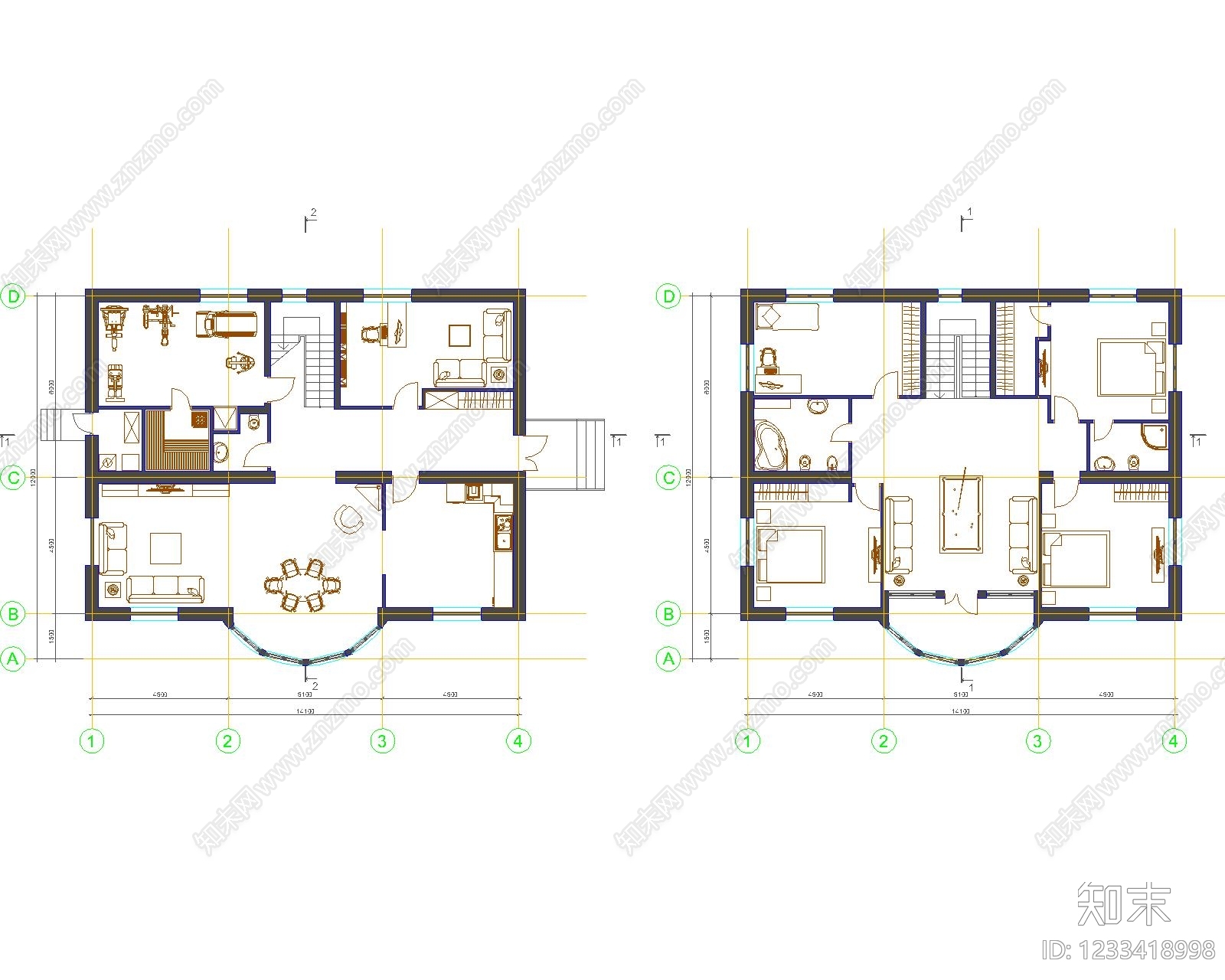 别墅建筑cad施工图下载【ID:1233418998】