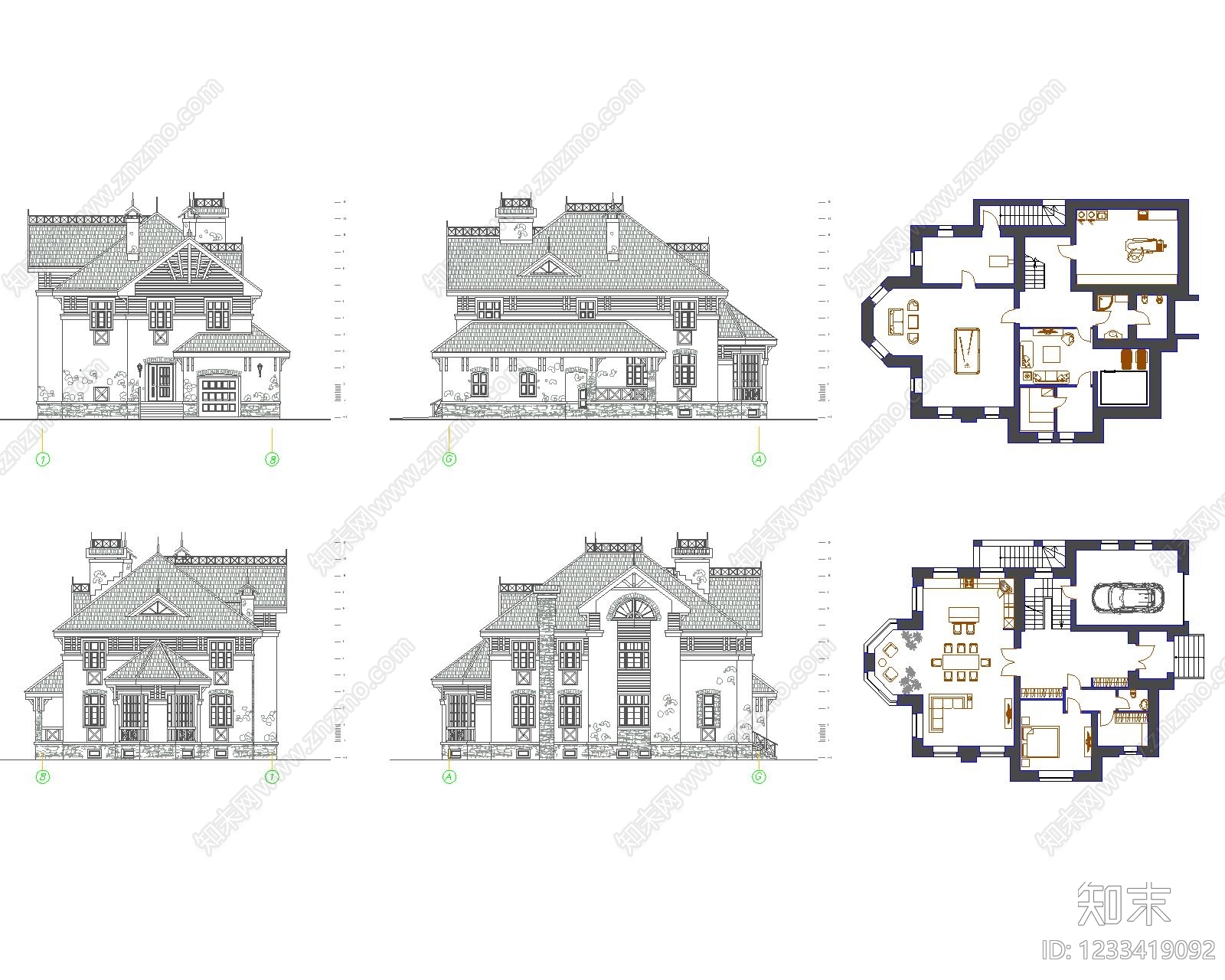 别墅建筑cad施工图下载【ID:1233419092】