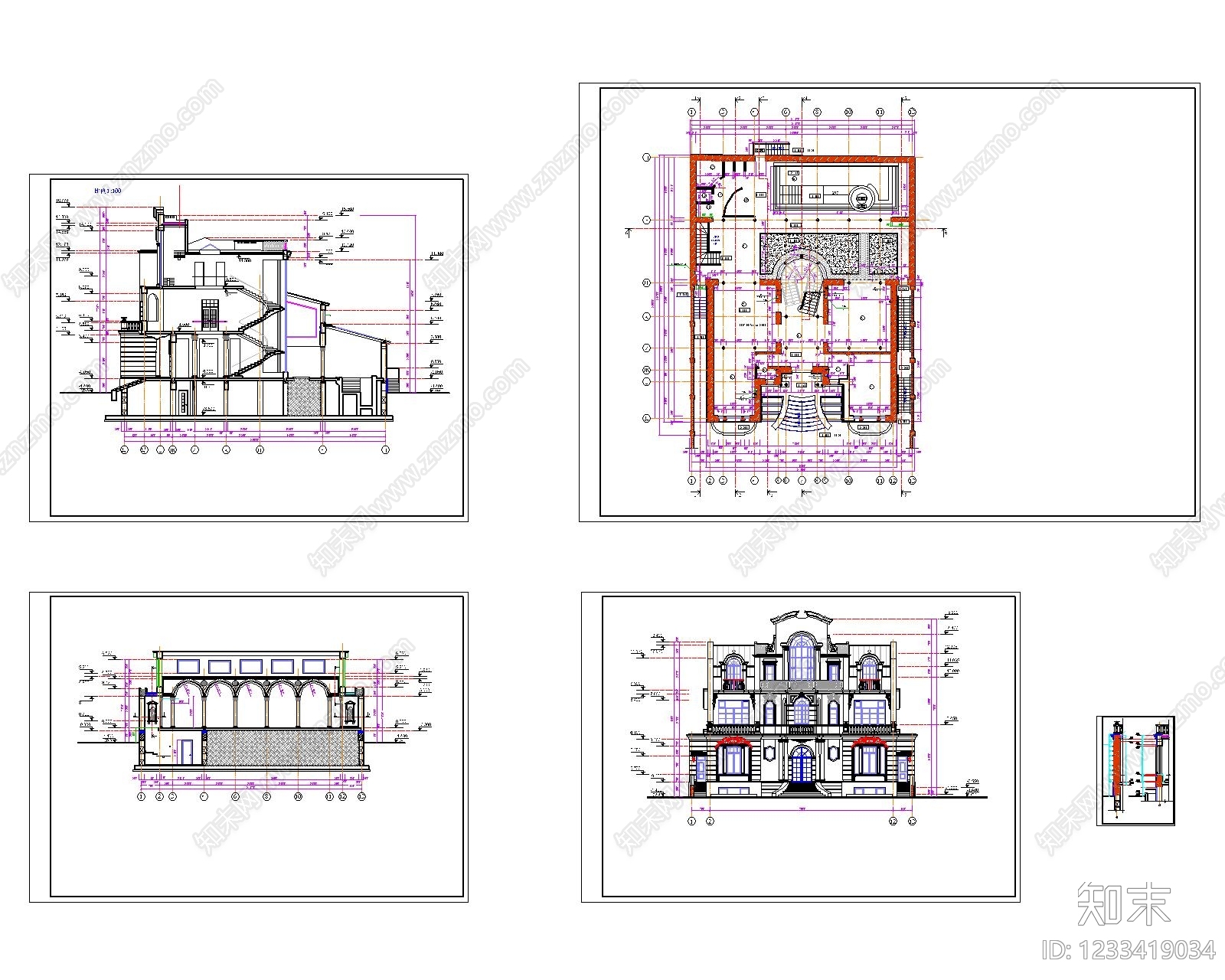 别墅建筑cad施工图下载【ID:1233419034】