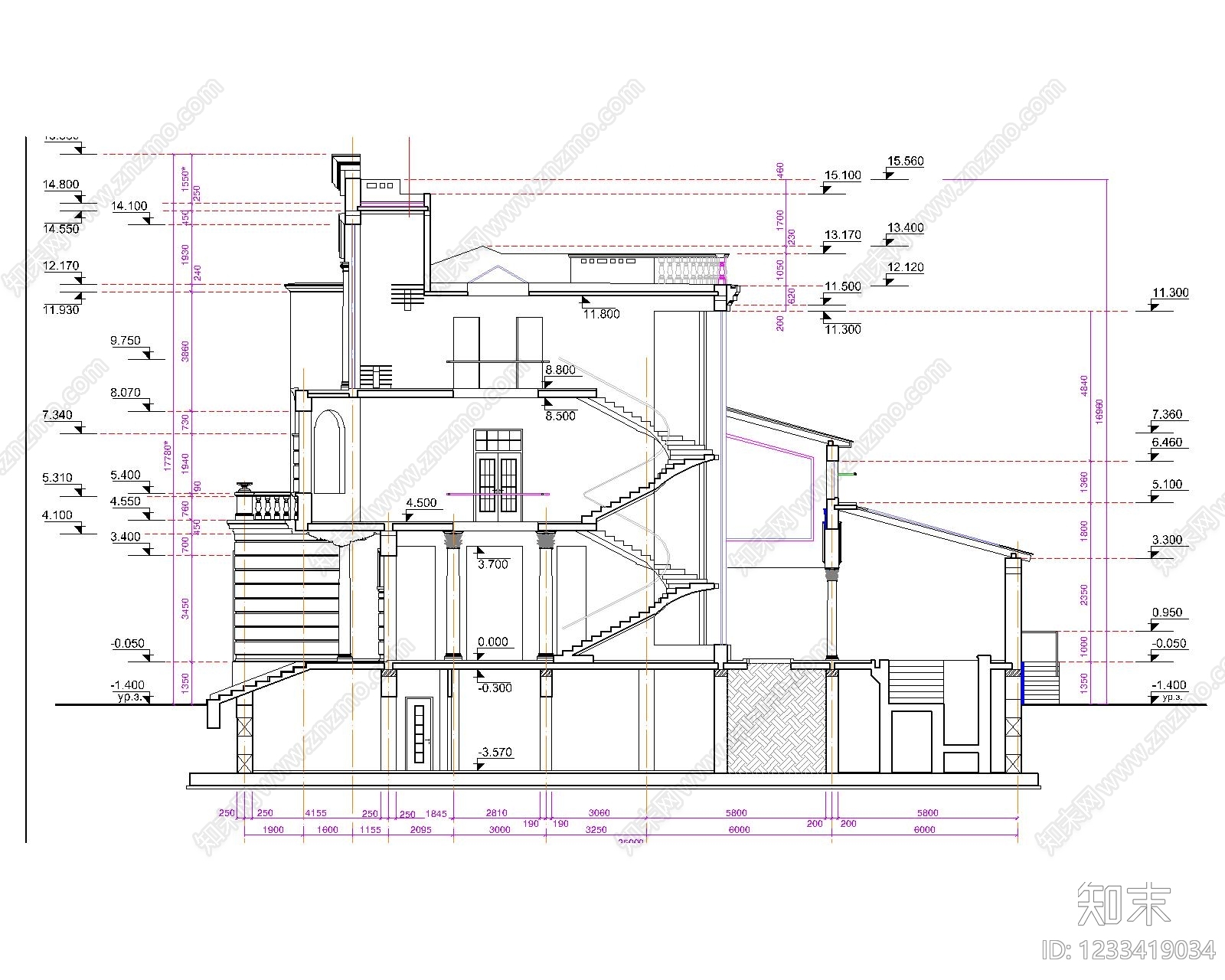 别墅建筑cad施工图下载【ID:1233419034】