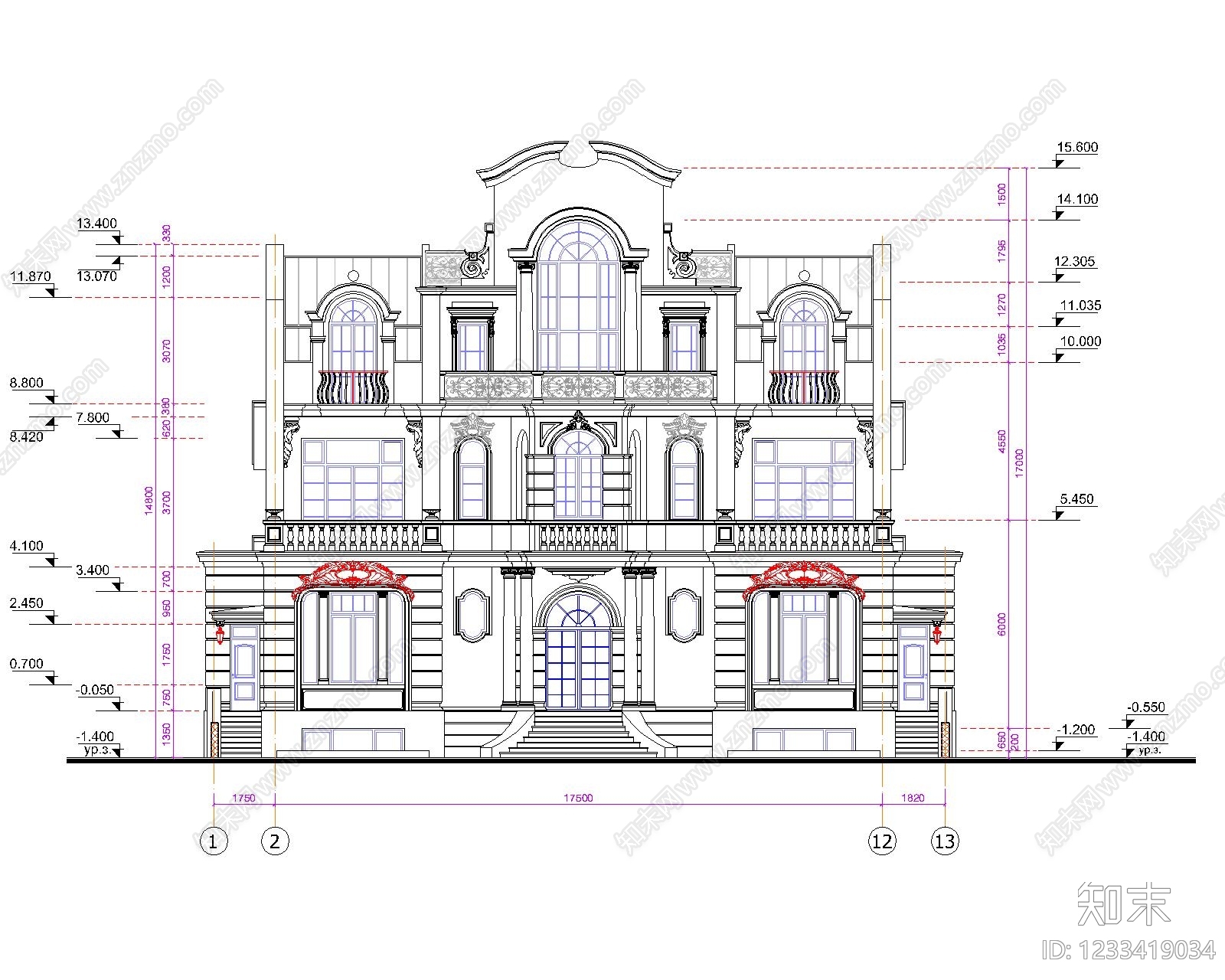 别墅建筑cad施工图下载【ID:1233419034】
