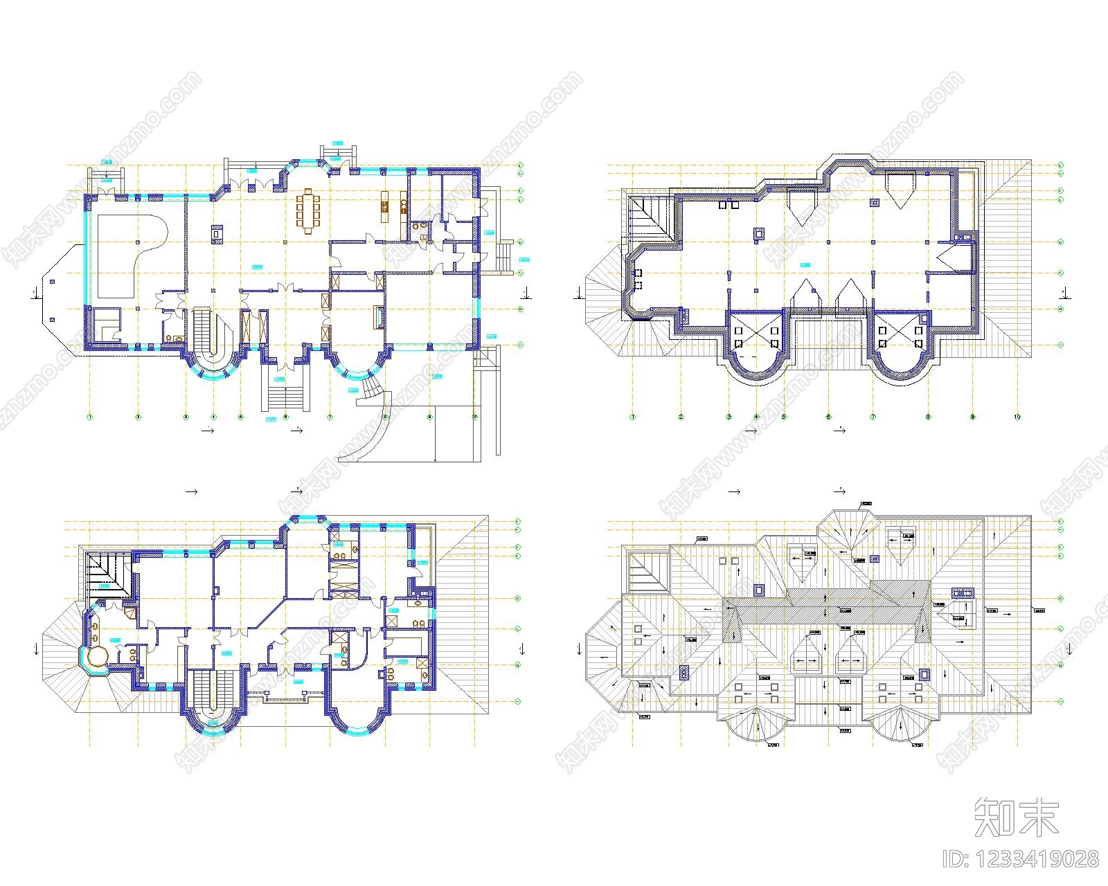 别墅建筑cad施工图下载【ID:1233419028】
