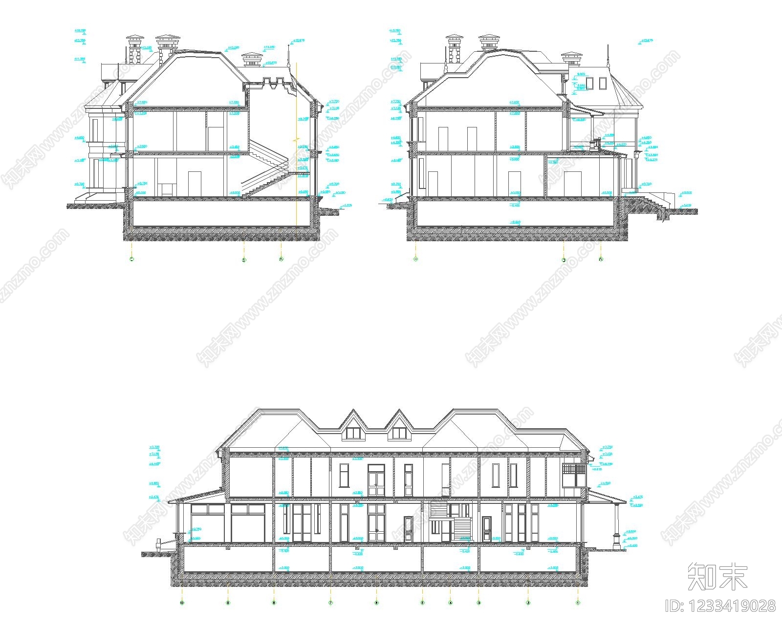 别墅建筑cad施工图下载【ID:1233419028】