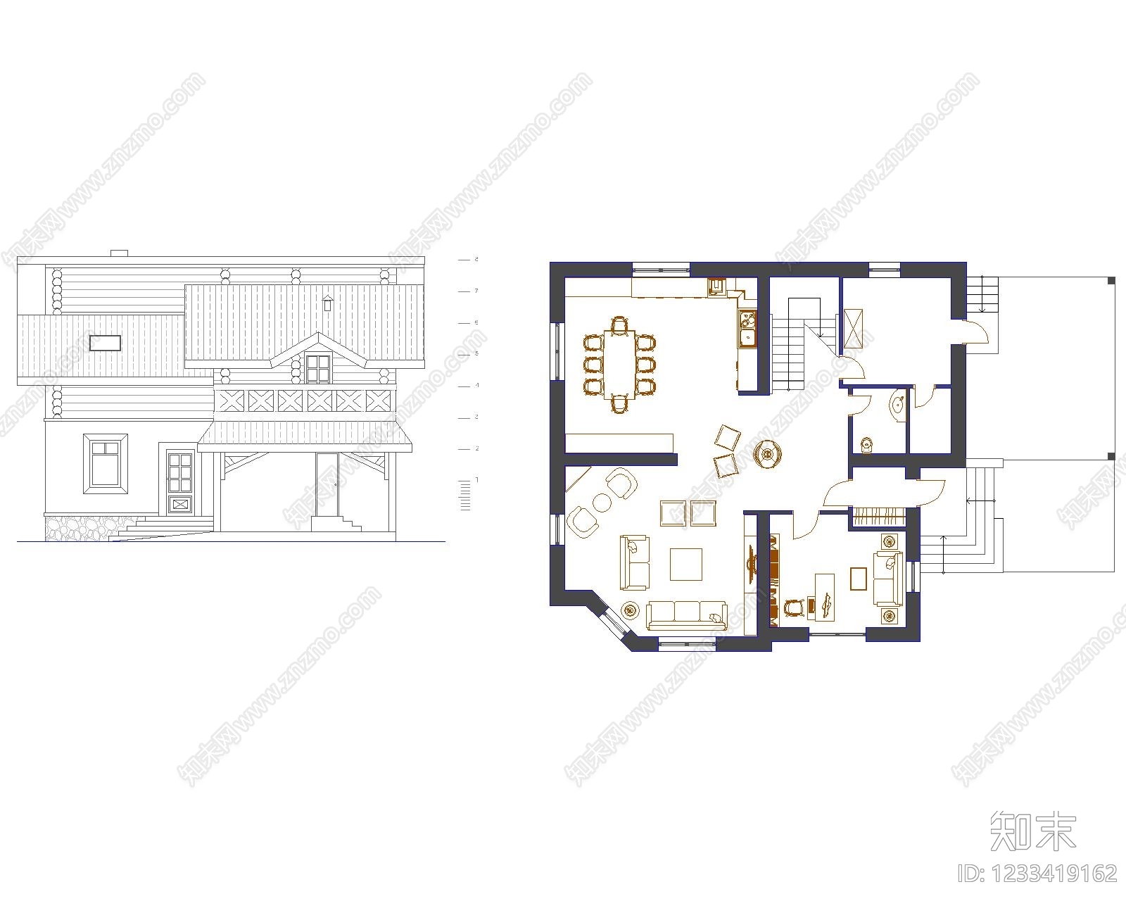 别墅建筑cad施工图下载【ID:1233419162】