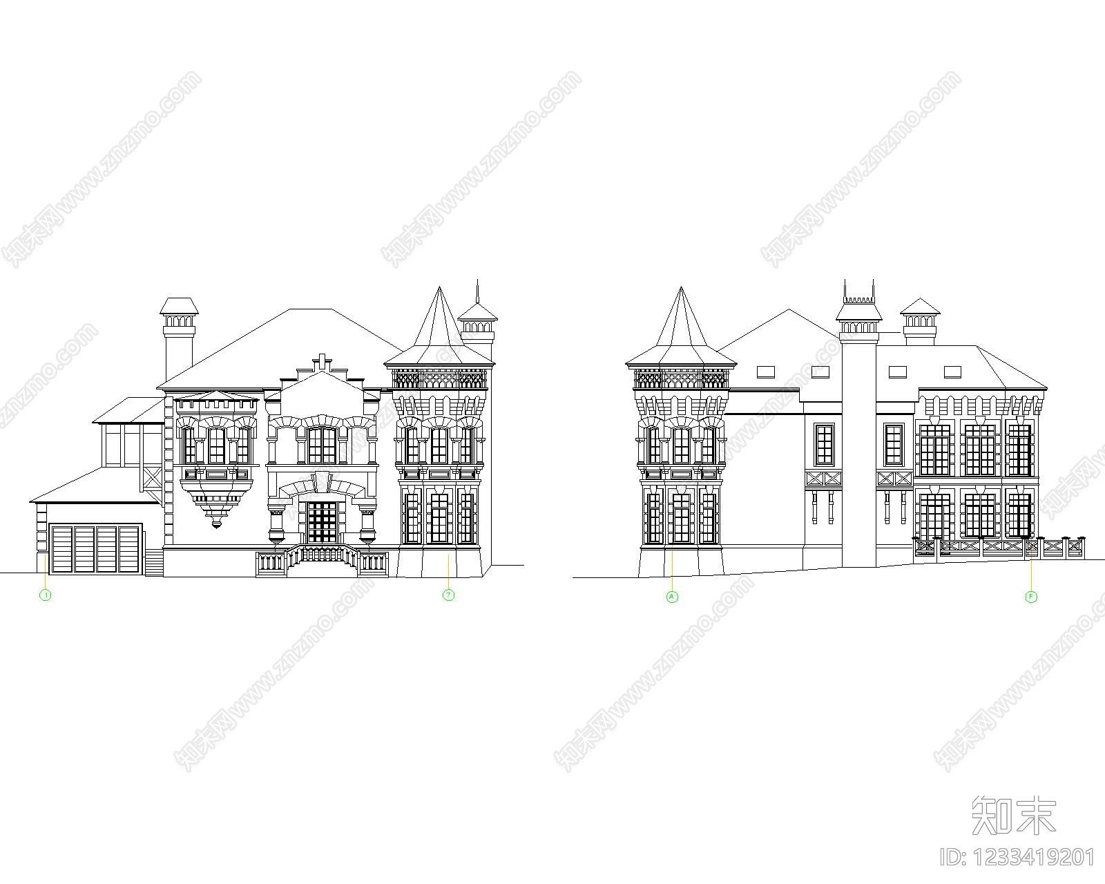 别墅建筑cad施工图下载【ID:1233419201】