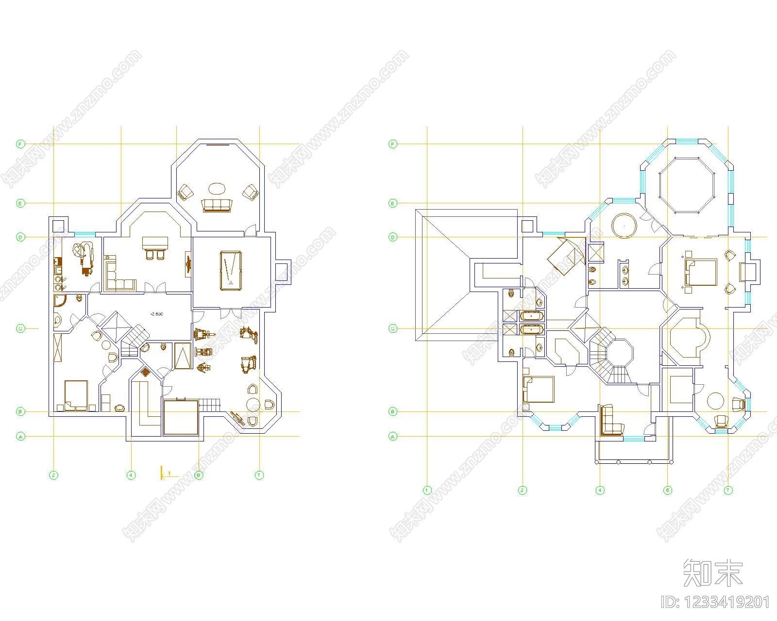 别墅建筑cad施工图下载【ID:1233419201】
