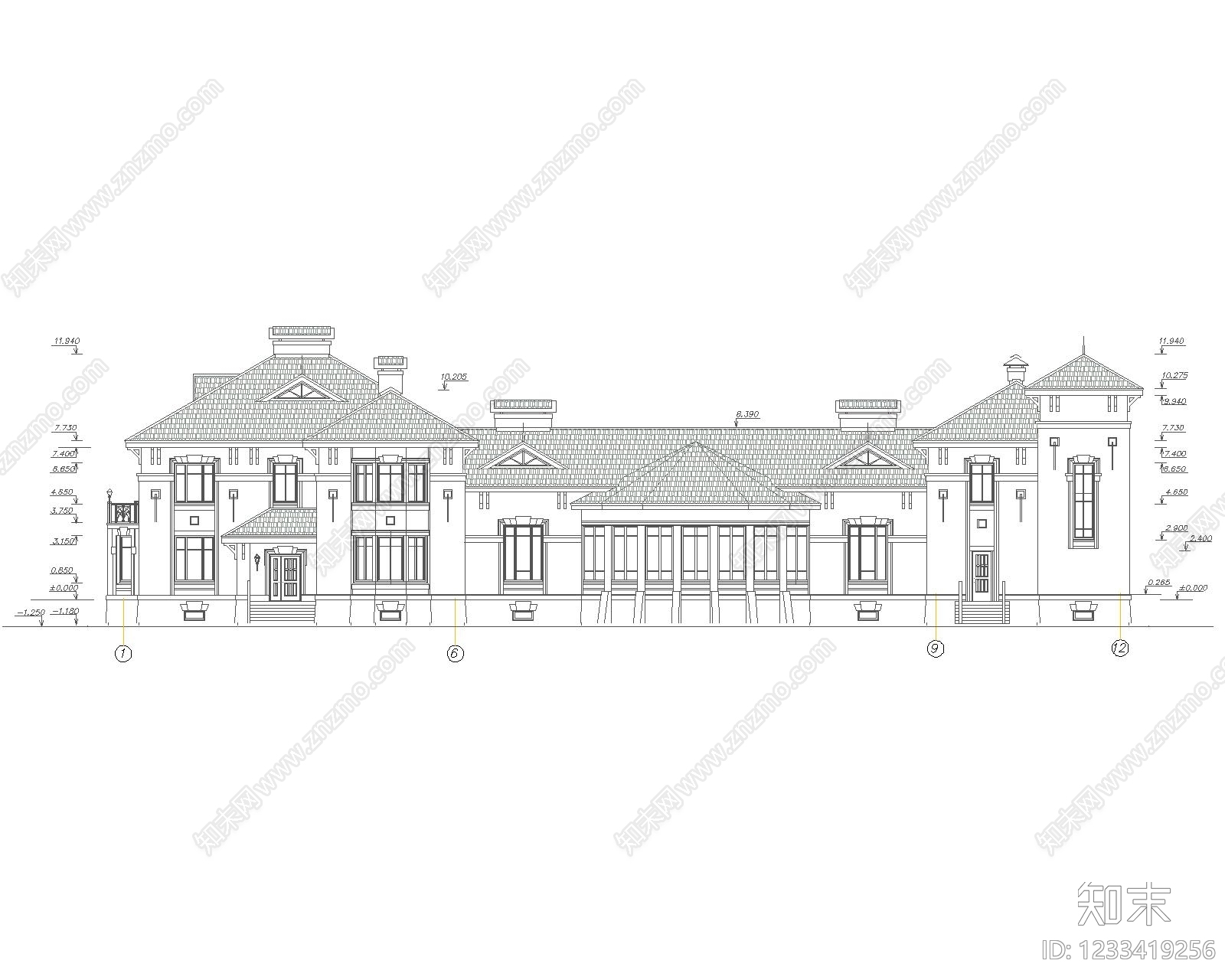 别墅建筑cad施工图下载【ID:1233419256】