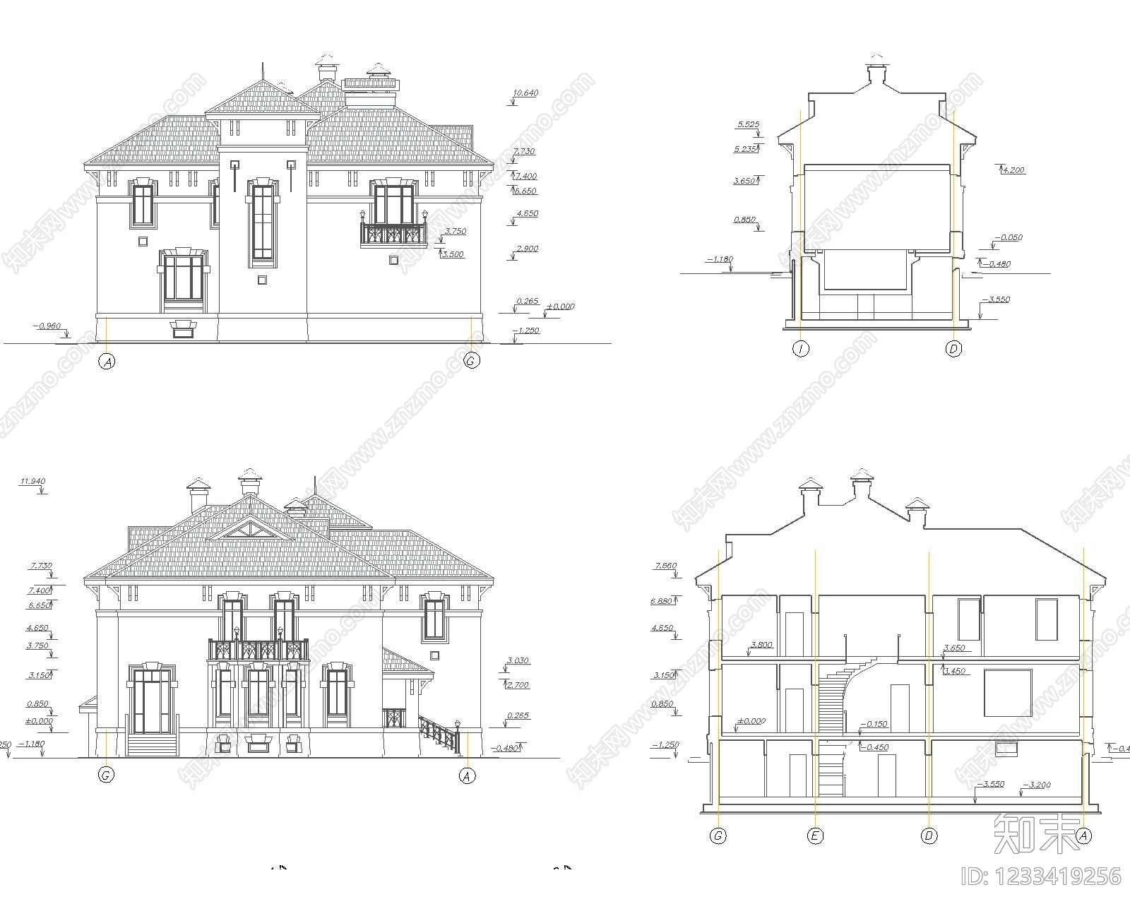 别墅建筑cad施工图下载【ID:1233419256】