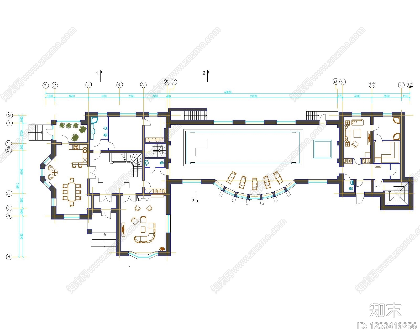 别墅建筑cad施工图下载【ID:1233419256】