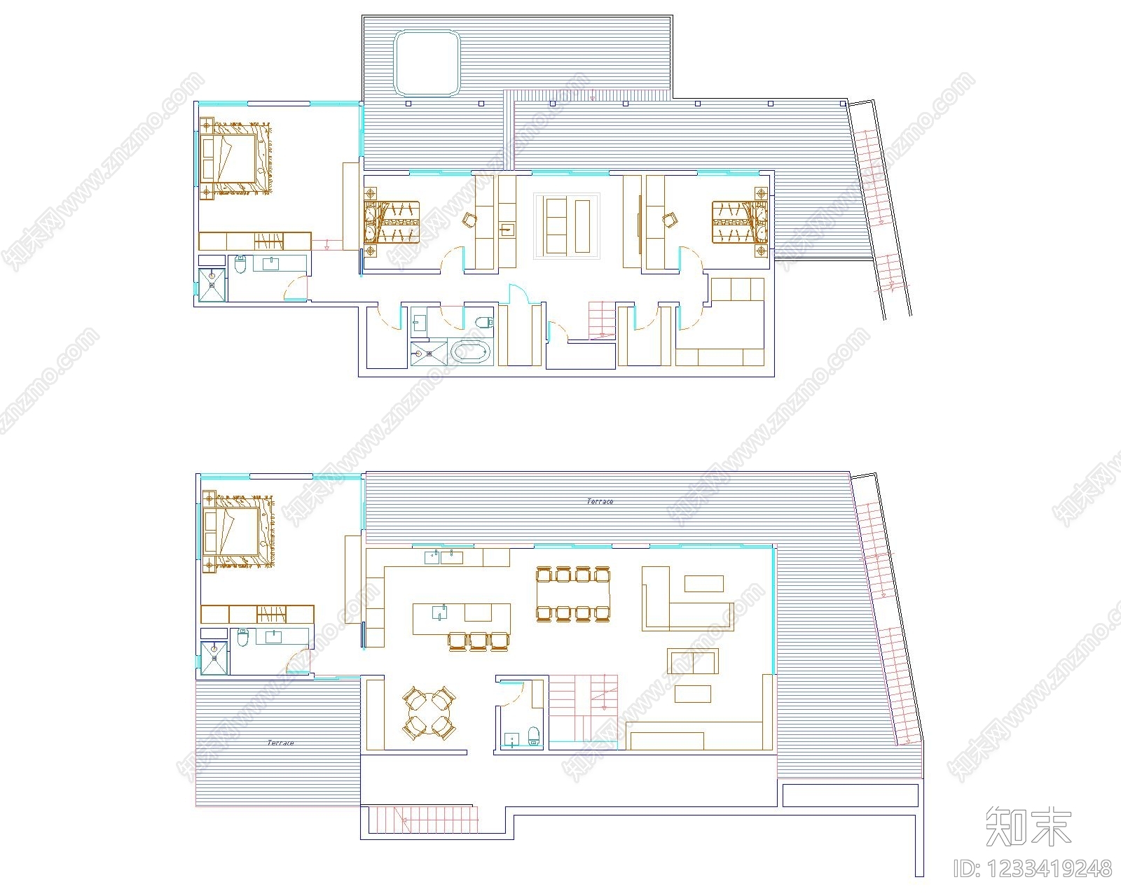 别墅建筑cad施工图下载【ID:1233419248】