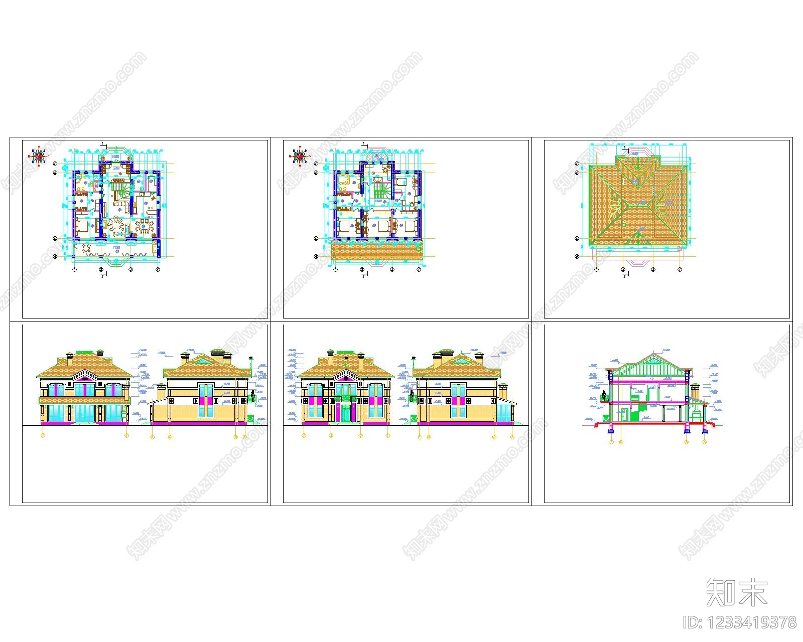 别墅建筑cad施工图下载【ID:1233419378】