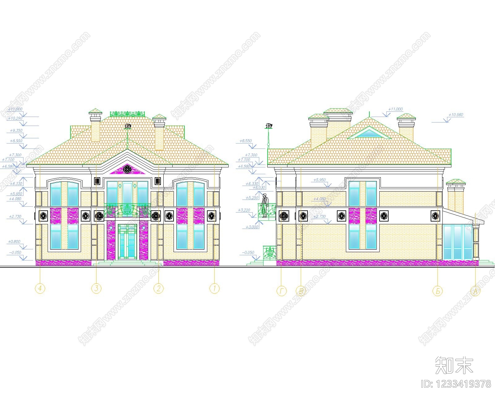 别墅建筑cad施工图下载【ID:1233419378】
