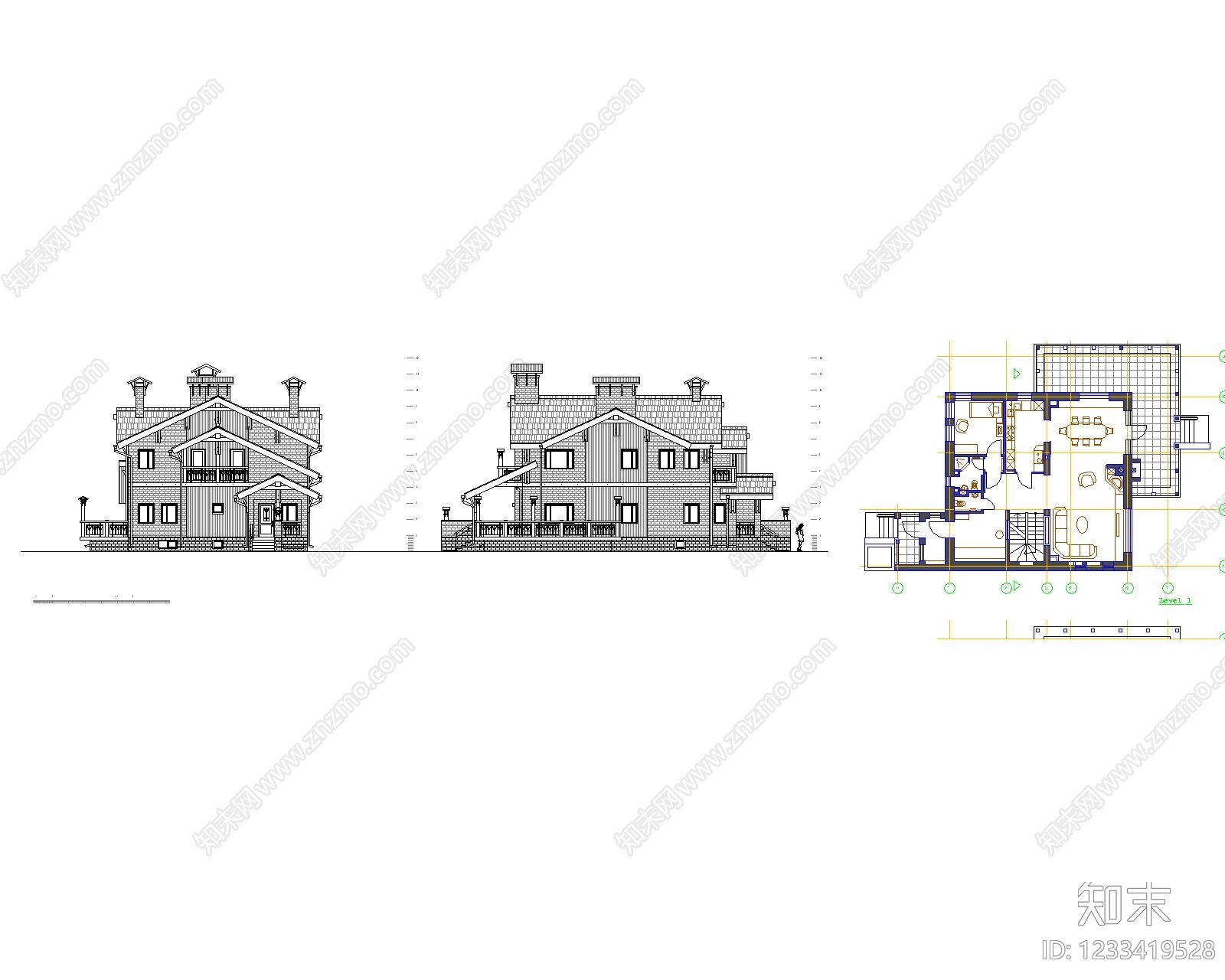 别墅建筑cad施工图下载【ID:1233419528】