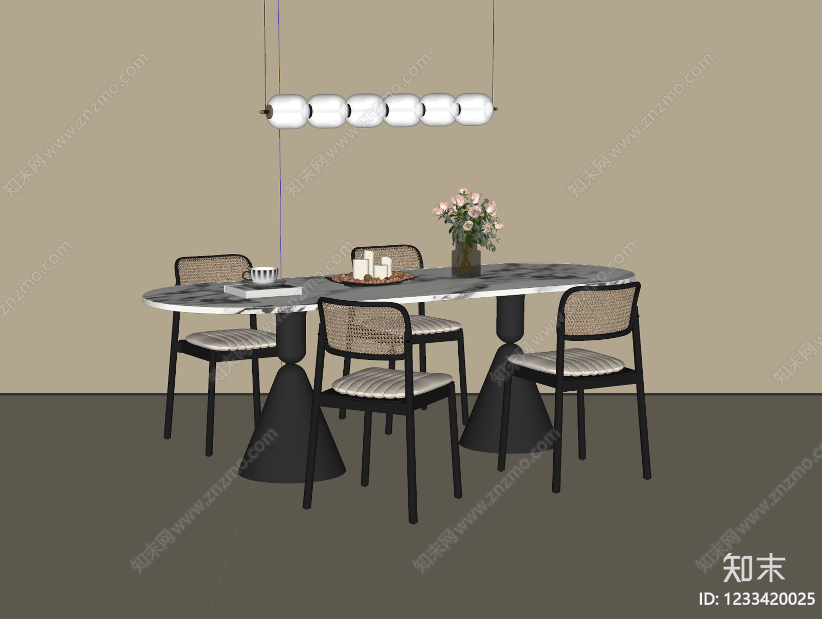 现代简约餐桌椅SU模型下载【ID:1233420025】
