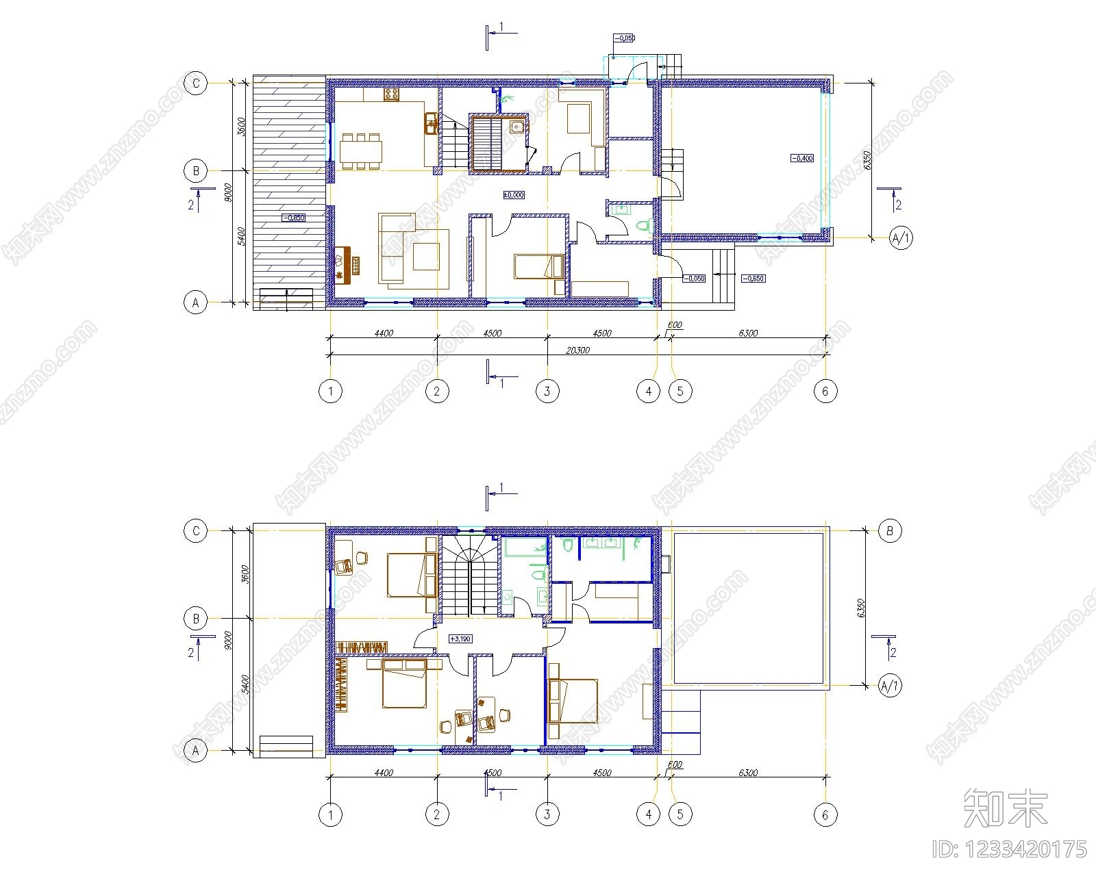 别墅建筑cad施工图下载【ID:1233420175】
