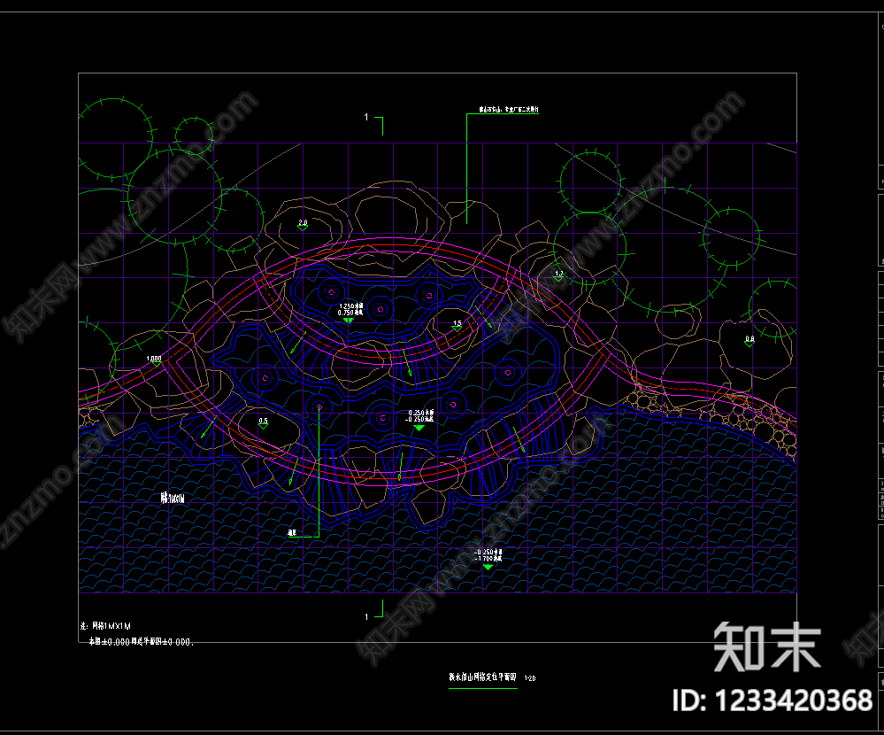 公园湖泊水域区cad施工图下载【ID:1233420368】