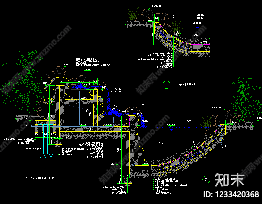 公园湖泊水域区cad施工图下载【ID:1233420368】
