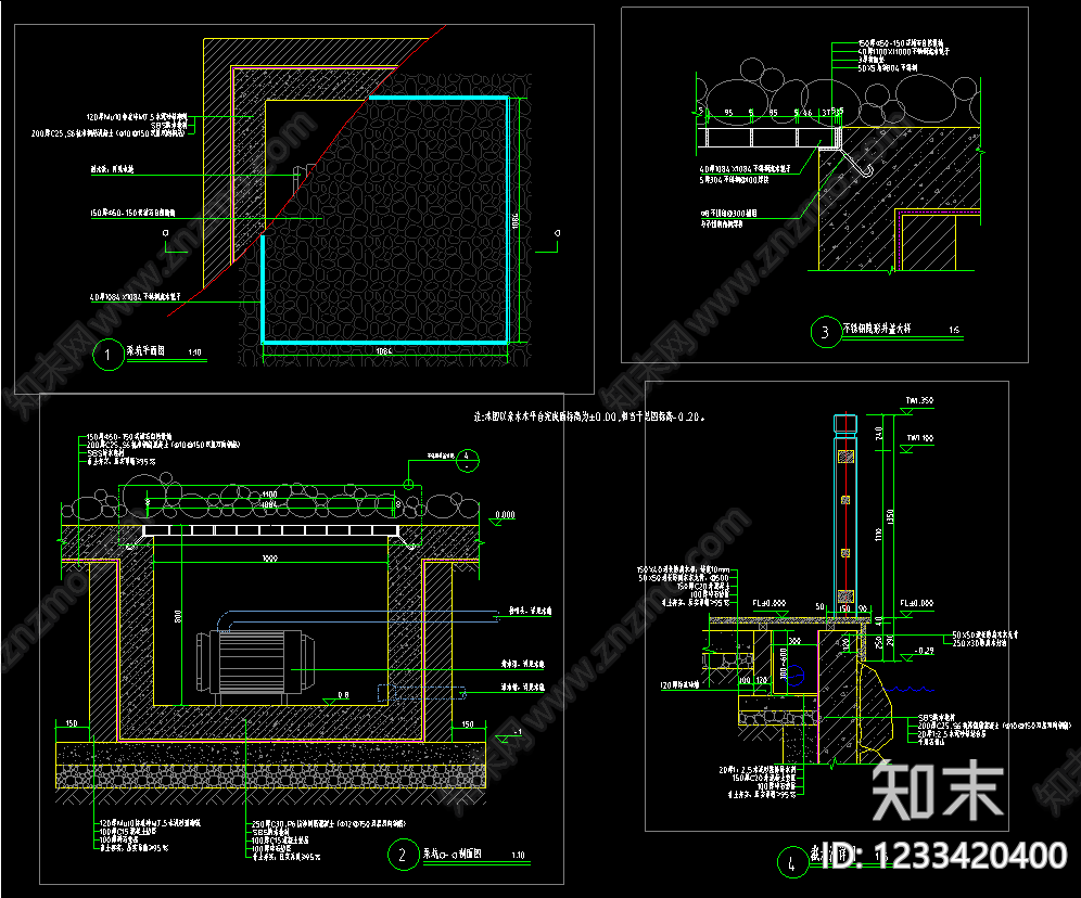 公园湖泊水域区cad施工图下载【ID:1233420400】