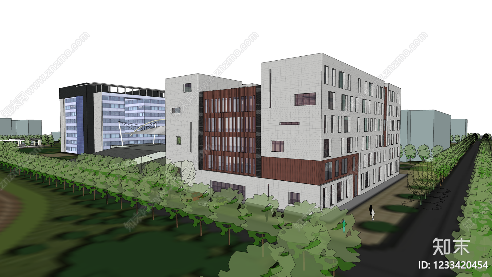 现代主义学校建筑SU模型下载【ID:1233420454】