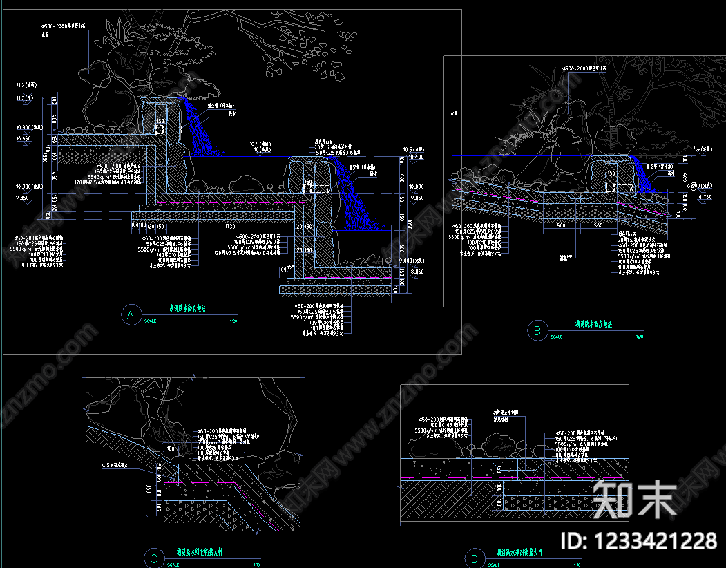 公园湖泊水域区cad施工图下载【ID:1233421228】