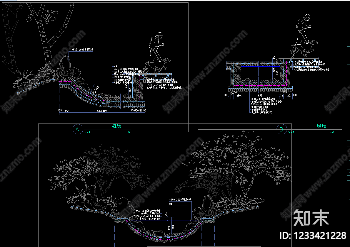 公园湖泊水域区cad施工图下载【ID:1233421228】