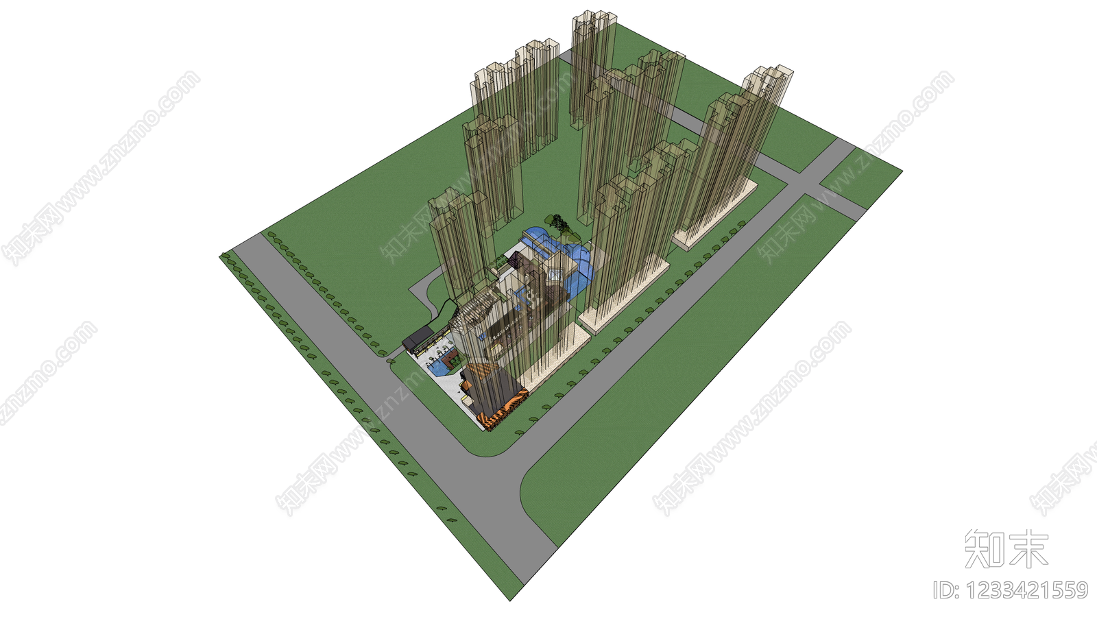 现代主义商业综合体SU模型下载【ID:1233421559】