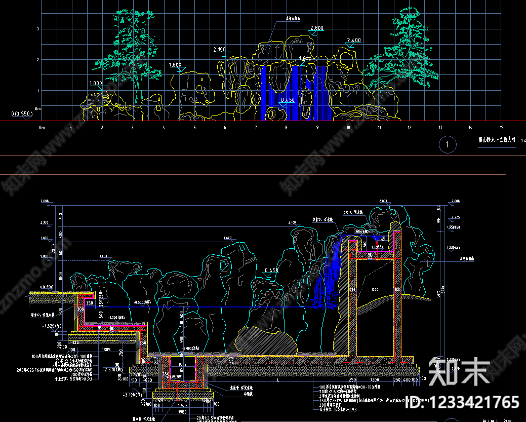 公园湖泊水域区cad施工图下载【ID:1233421765】