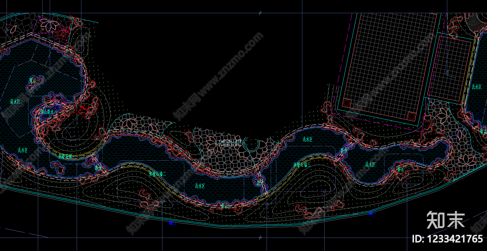公园湖泊水域区cad施工图下载【ID:1233421765】
