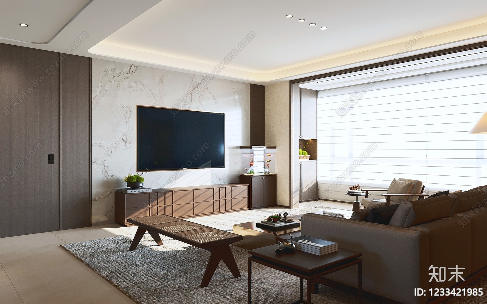 新中式家居客厅SU模型下载【ID:1233421985】