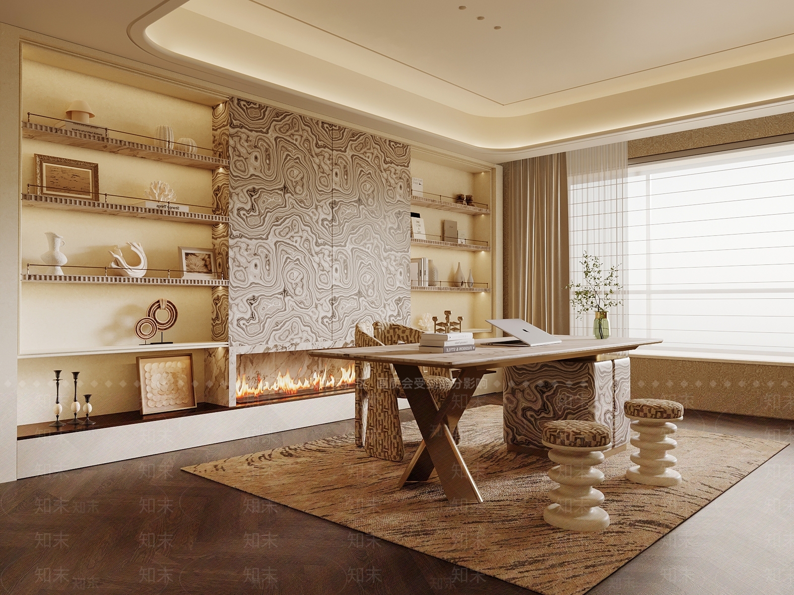 轻奢书房3D模型下载【ID:1233422856】