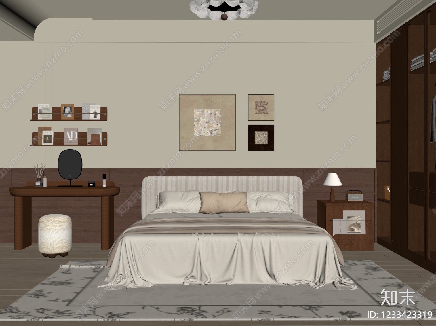 中古风主卧SU模型下载【ID:1233423319】