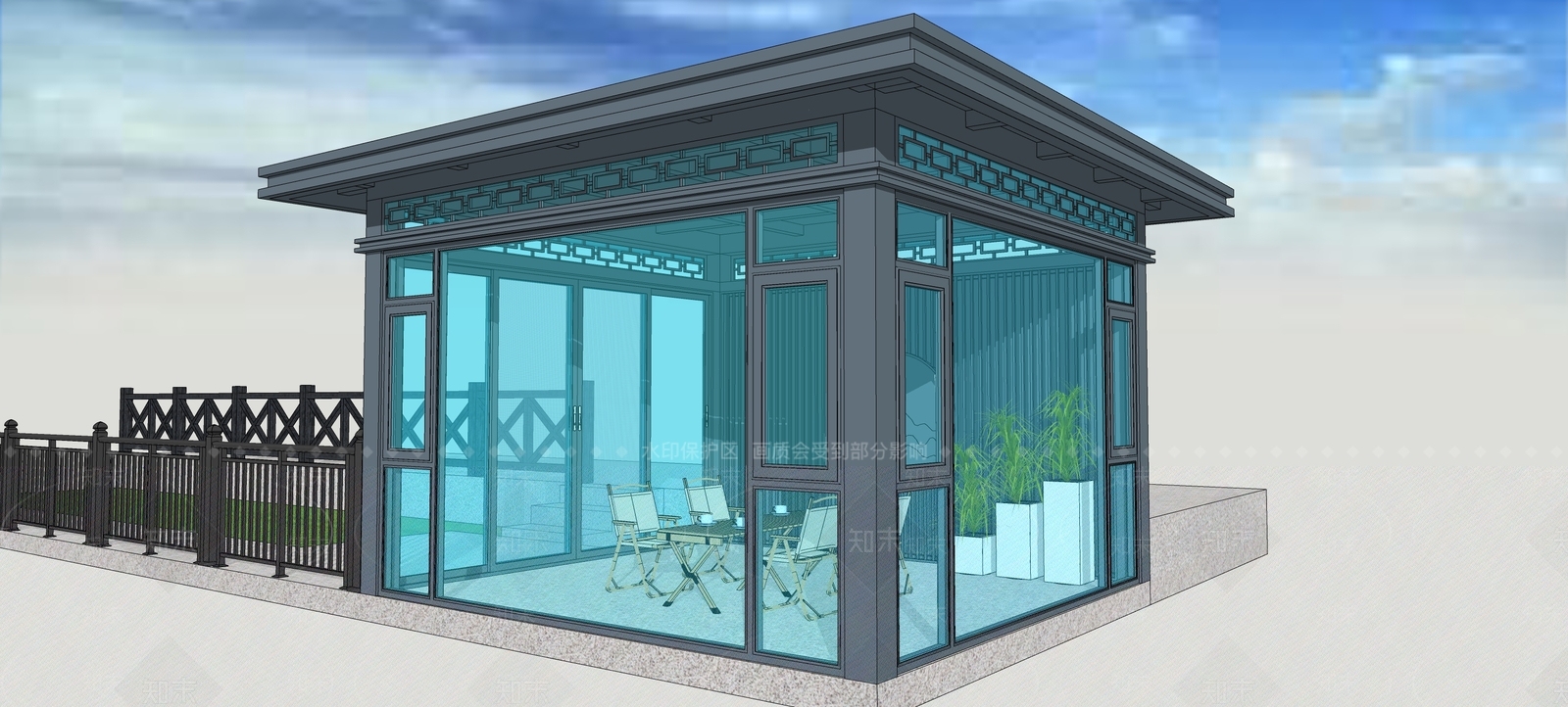 新中式小公建SU模型下载【ID:1233425346】