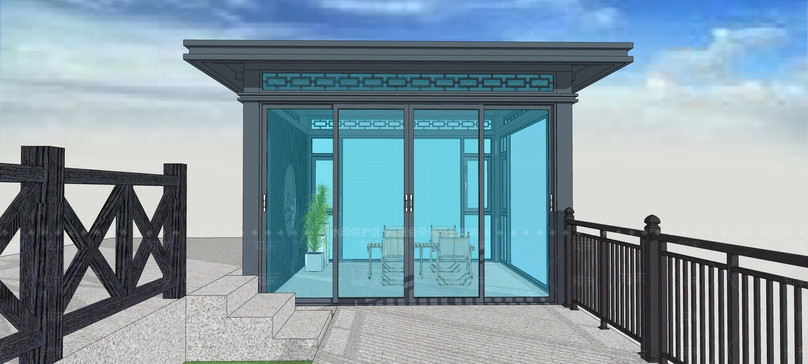 新中式小公建SU模型下载【ID:1233425346】