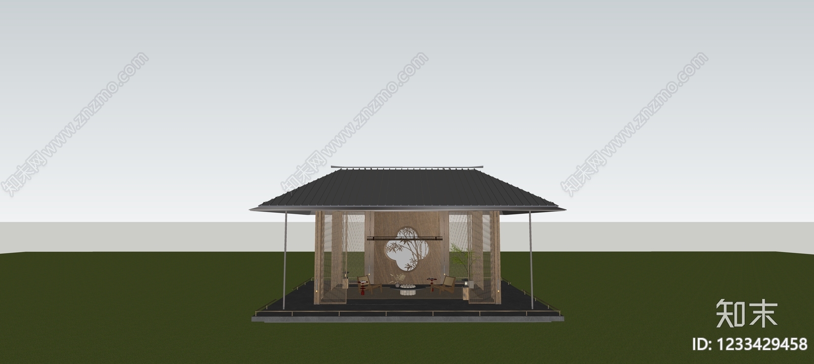 新中式亭子SU模型下载【ID:1233429458】