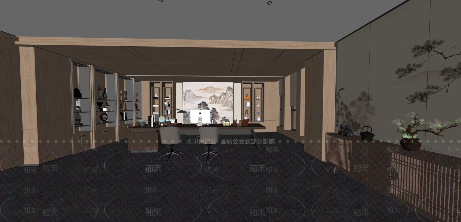 新中式经理办公室SU模型下载【ID:1233429957】