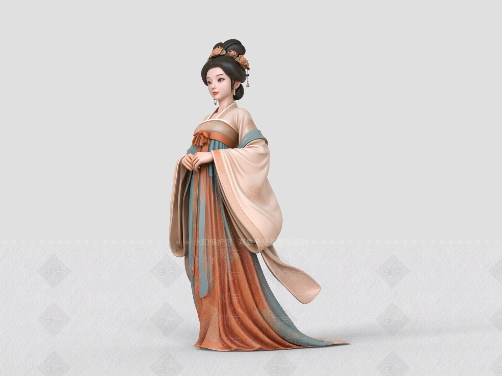 中式女人3D模型渲染效果图
