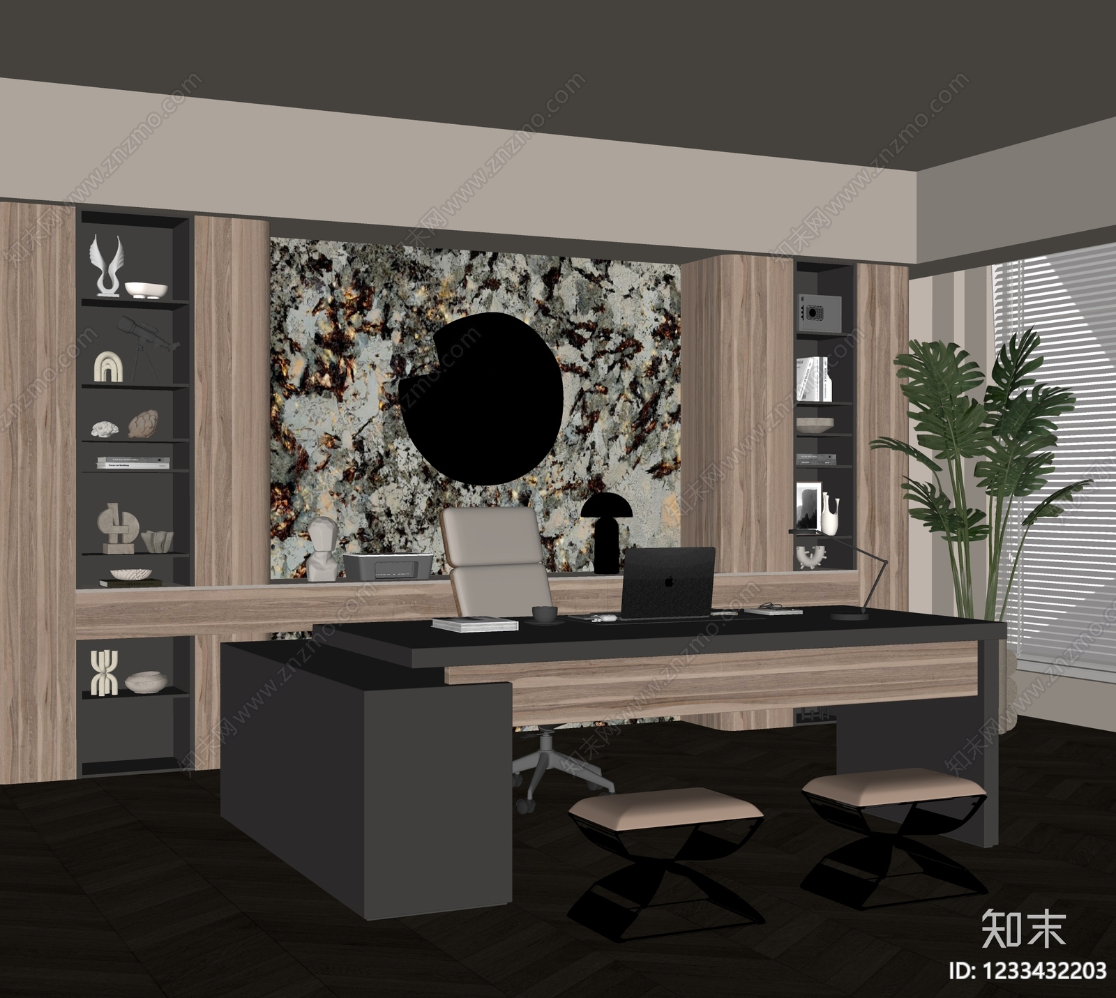 轻奢书房SU模型下载【ID:1233432203】