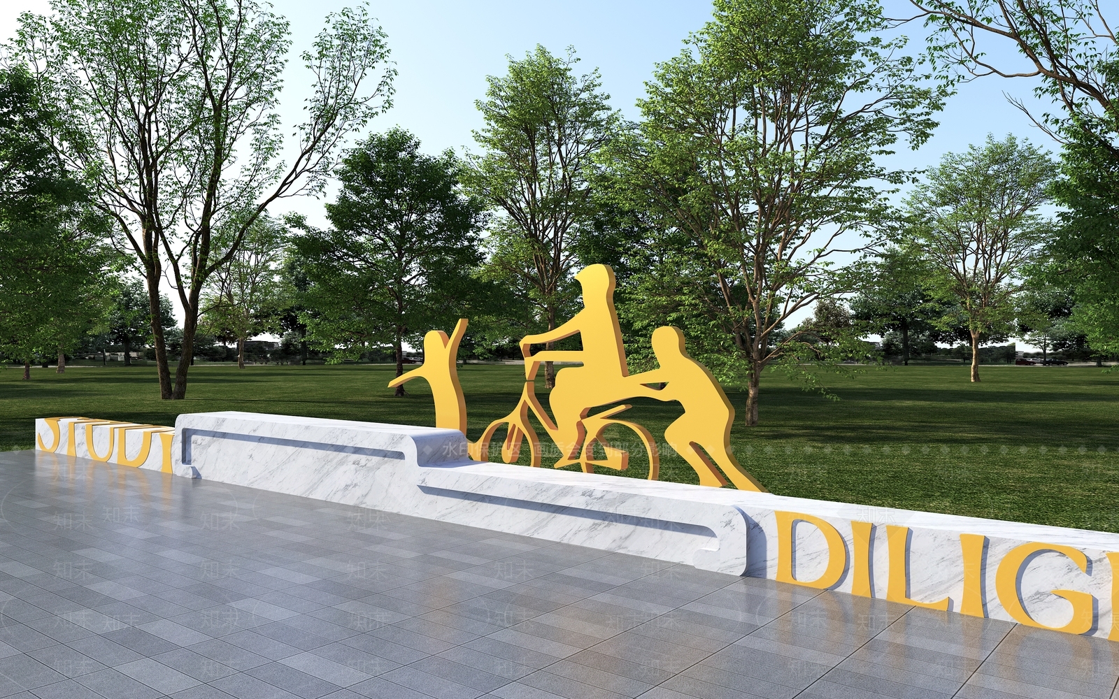 现代主义景观雕塑3D模型渲染效果图