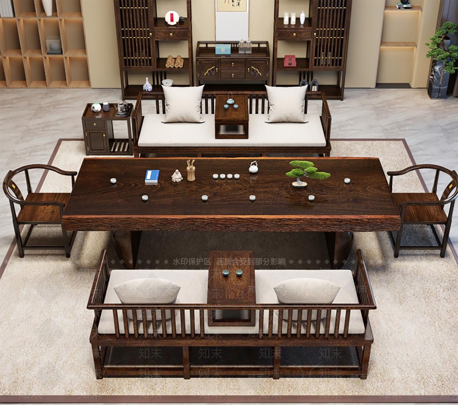 新中式茶桌椅3D模型下载【ID:1233448562】