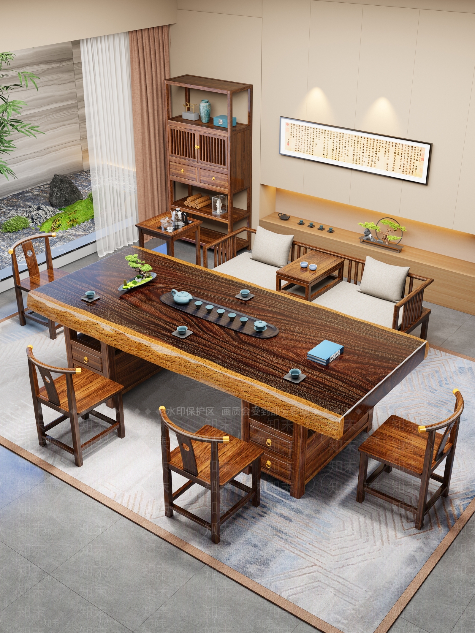 新中式茶桌椅3D模型下载【ID:1233448926】