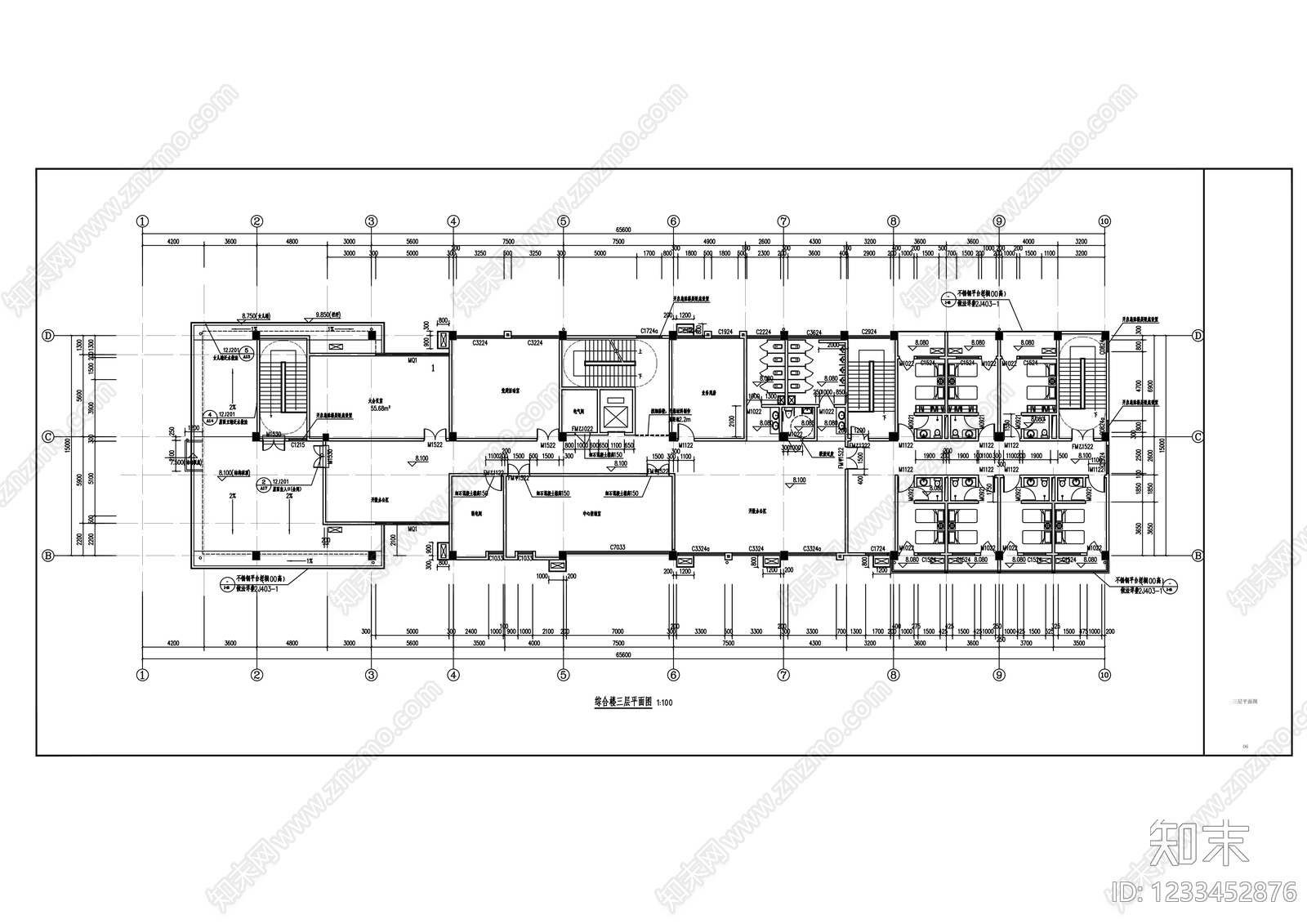 办公楼建筑cad施工图下载【ID:1233452876】