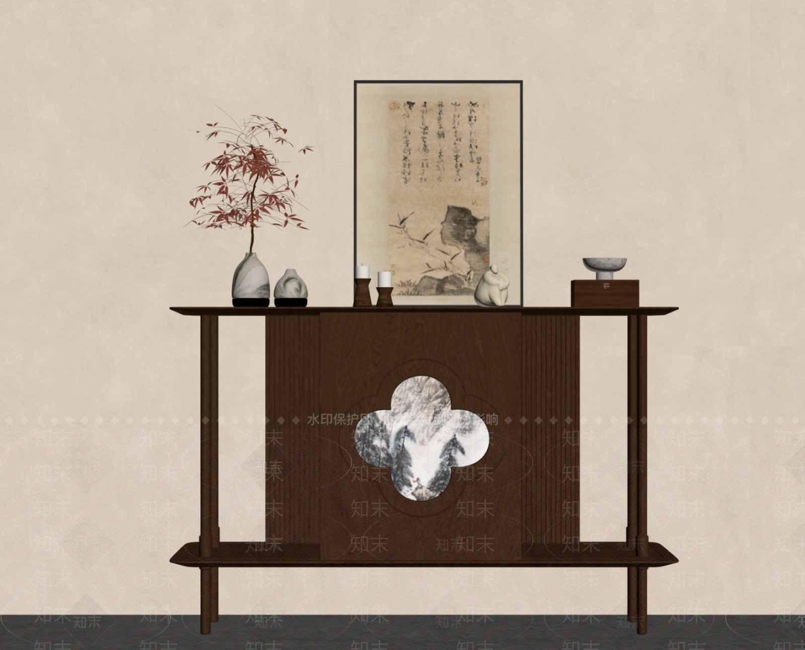 新中式条案SU模型下载【ID:1233454918】