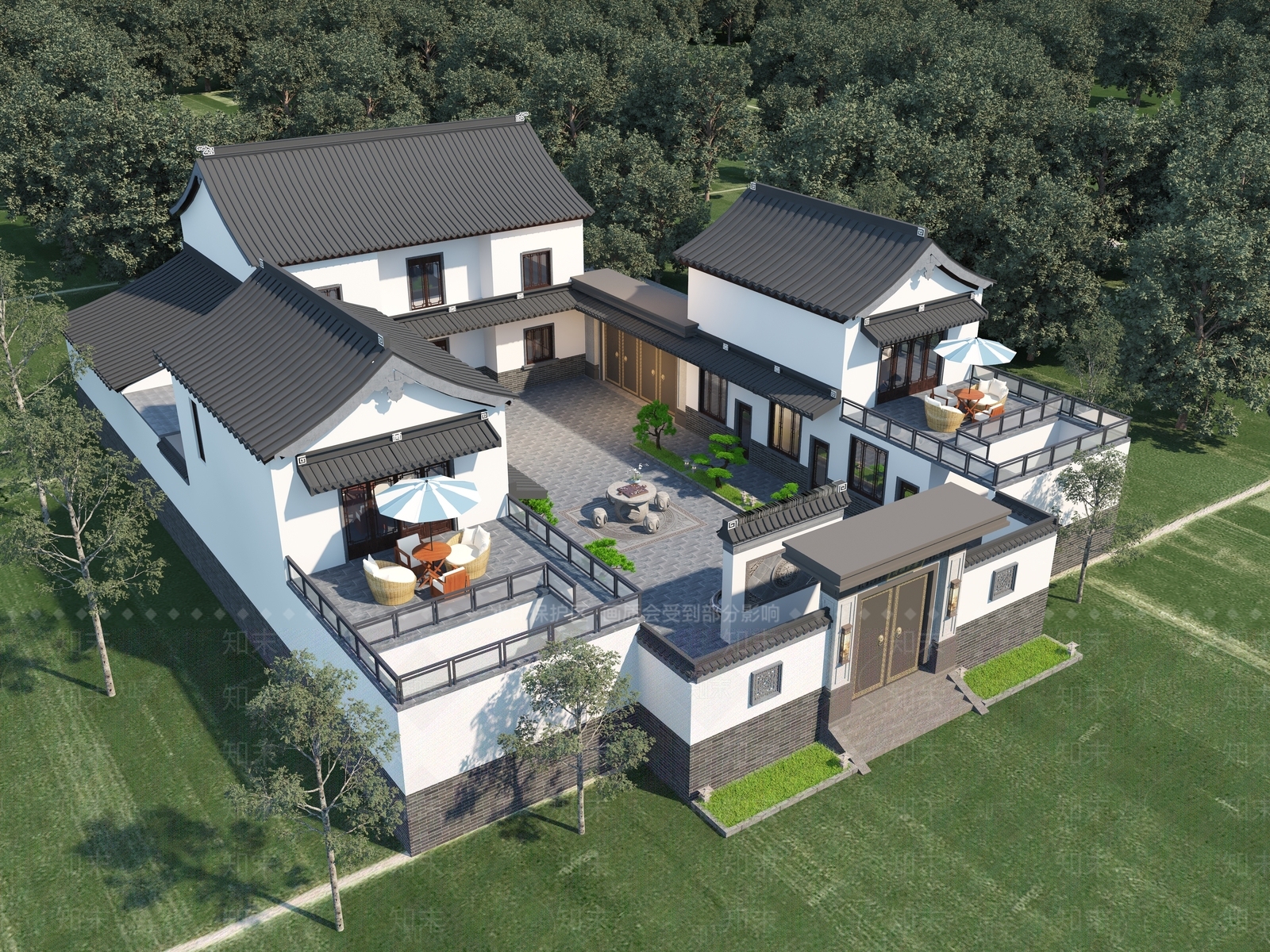 新中式四合院3D模型下载【ID:1233456451】